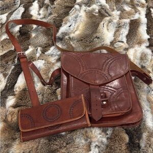 Artisan Brown Leather Crossbody Bag Set